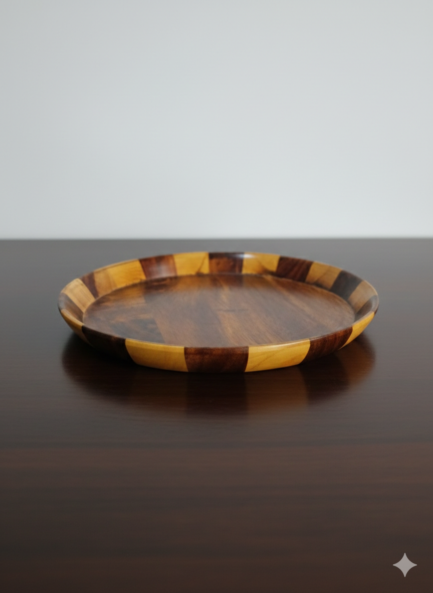 Handmade Striped-Edge Circular Serving Tray