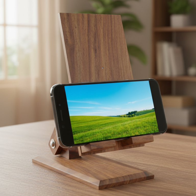 Premium Adjustable Wooden Desk Stand for Smartphones