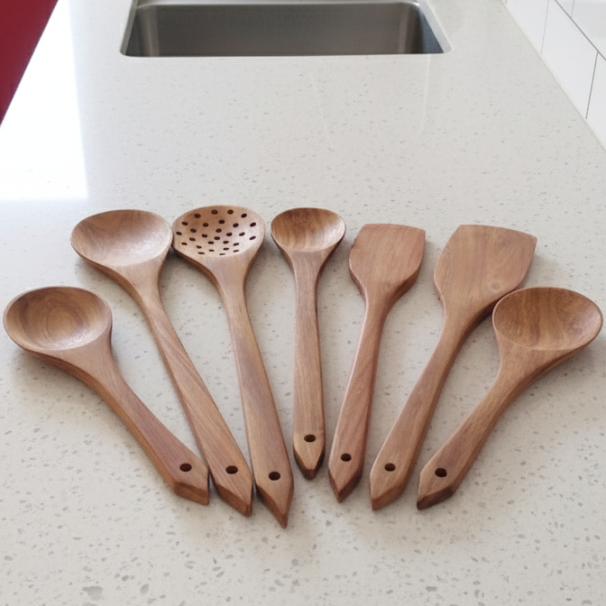 Premium Handcrafted Wooden Spatula and Utensil Set (7-Piece)