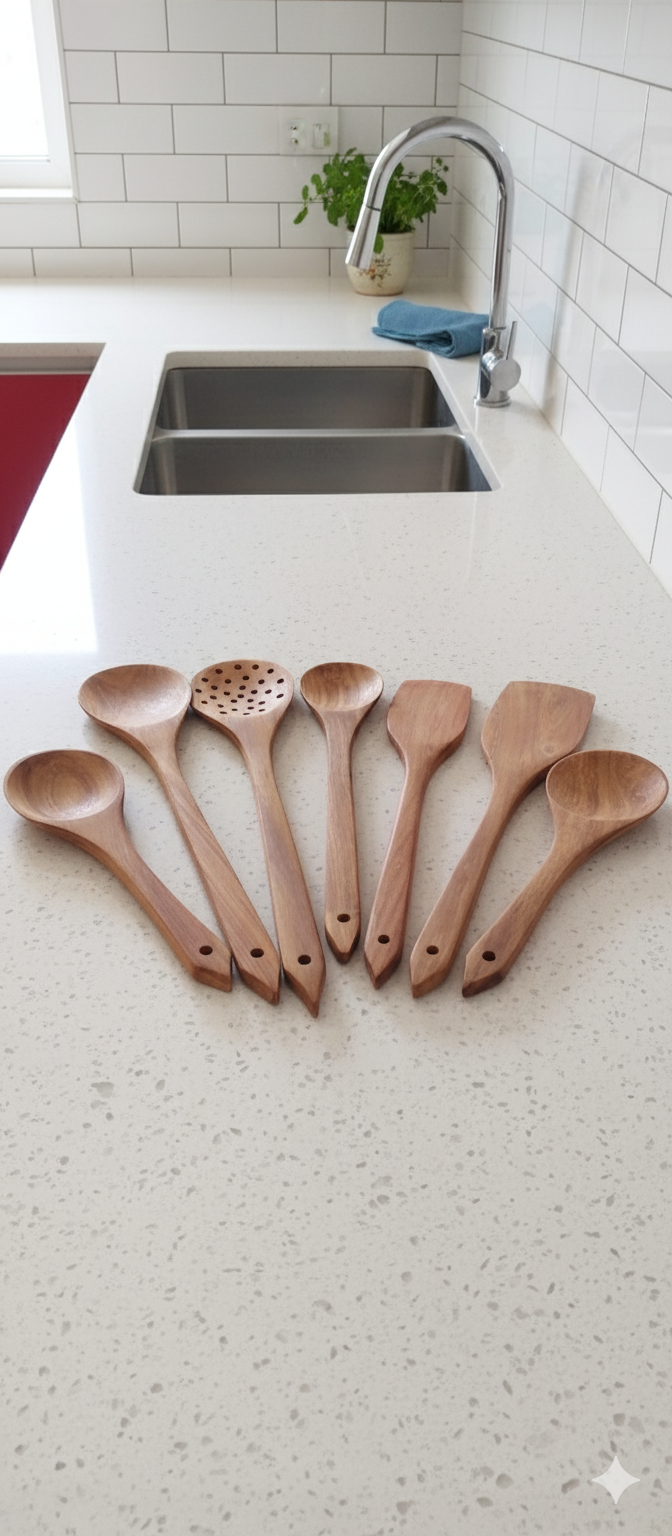 Premium Handcrafted Wooden Spatula and Utensil Set (7-Piece)