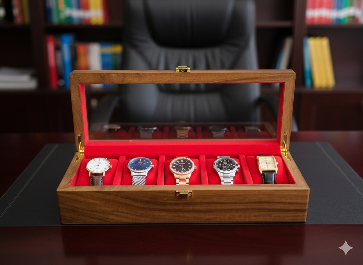 Premium Wooden Watch Box – Glass Top Display