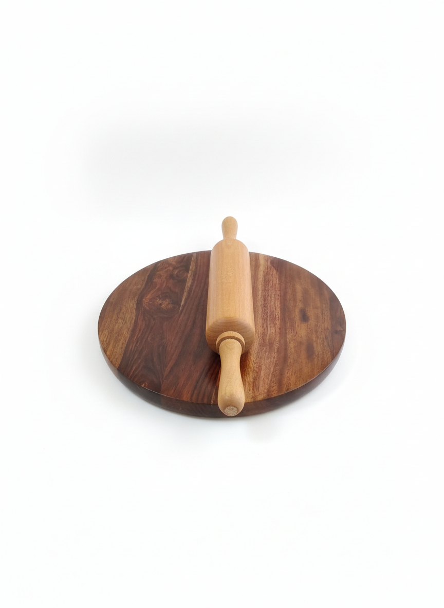 Premium Wooden Chakla Belan Set - 12 Inch Large Sheesham Wood Roti Maker Board & Rolling Pin