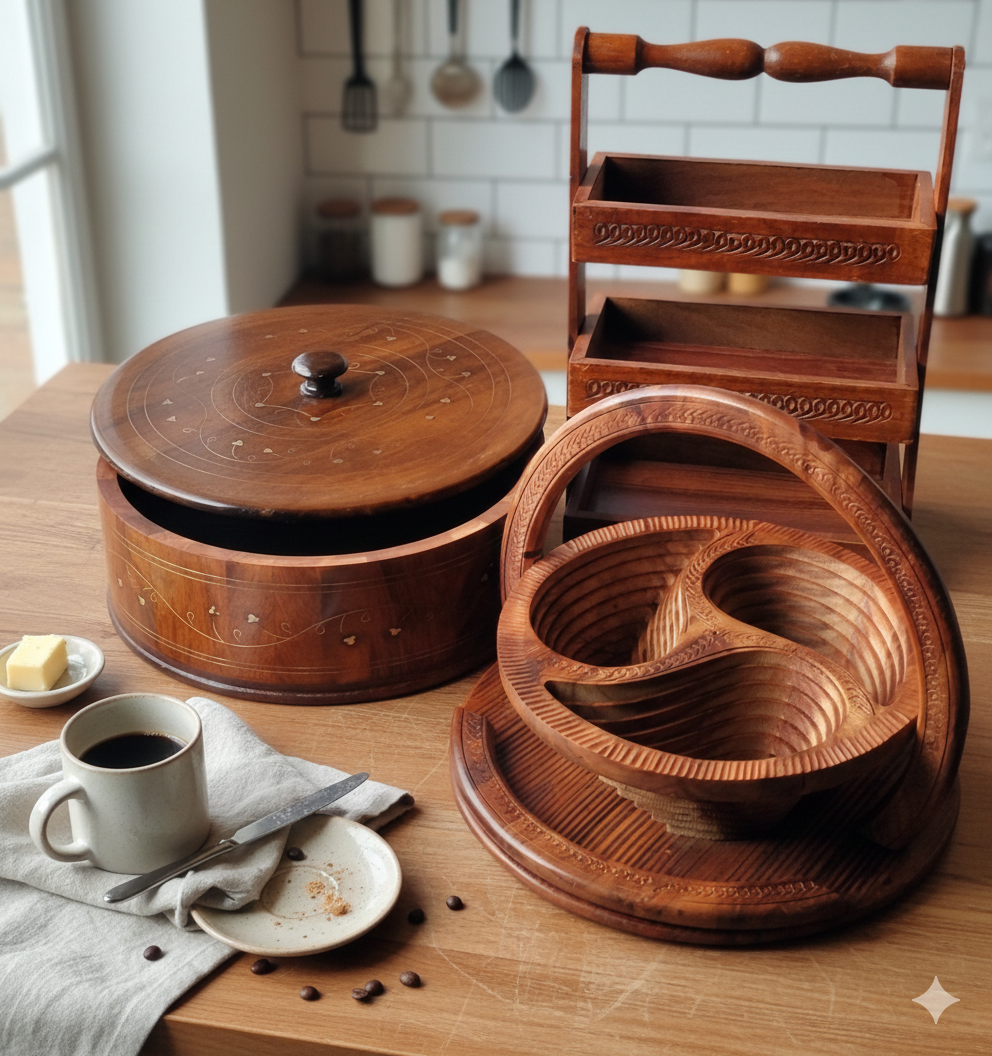 Artisan Handcrafted 3-Piece Sheesham Wood Kitchen & Serving Combo