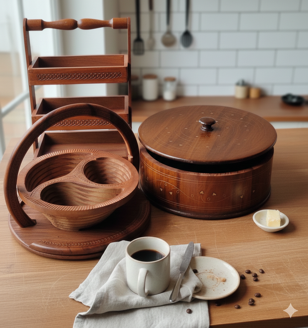 Artisan Handcrafted 3-Piece Sheesham Wood Kitchen & Serving Combo