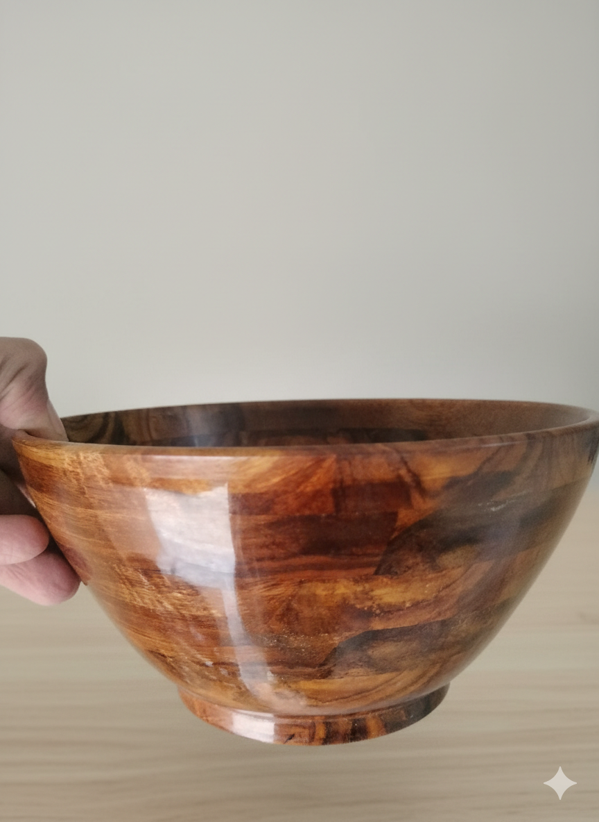 Multipurpose Wooden Salad & Raita Bowl - 8" Diameter - High-Quality Wood