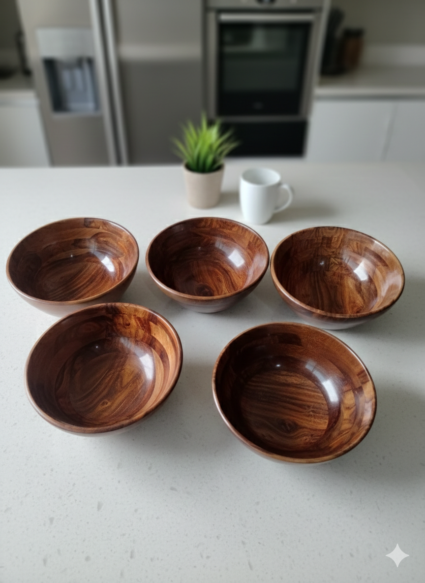 Multipurpose Wooden Salad & Raita Bowl - 8" Diameter - High-Quality Wood