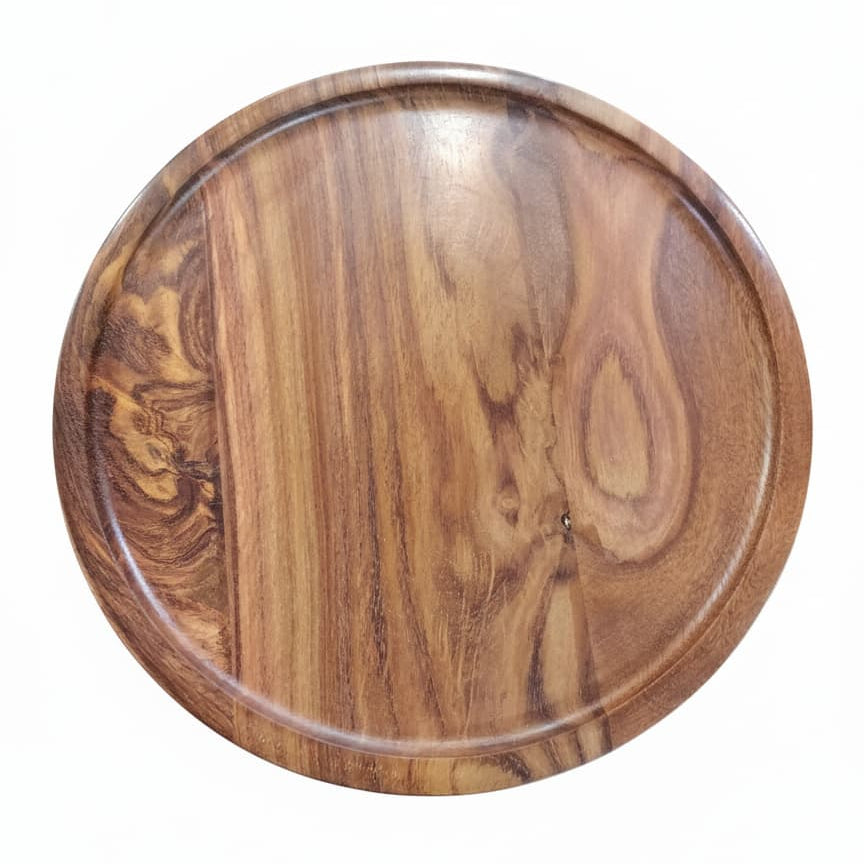 Wooden round tray on a white background