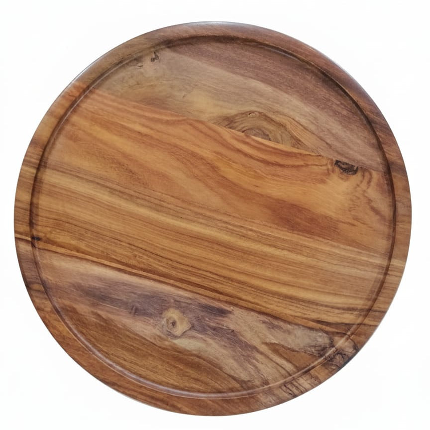Round wooden tray on a white background