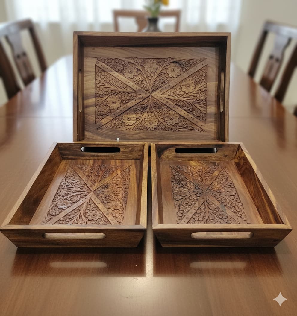 Wooden Serving Tray Set