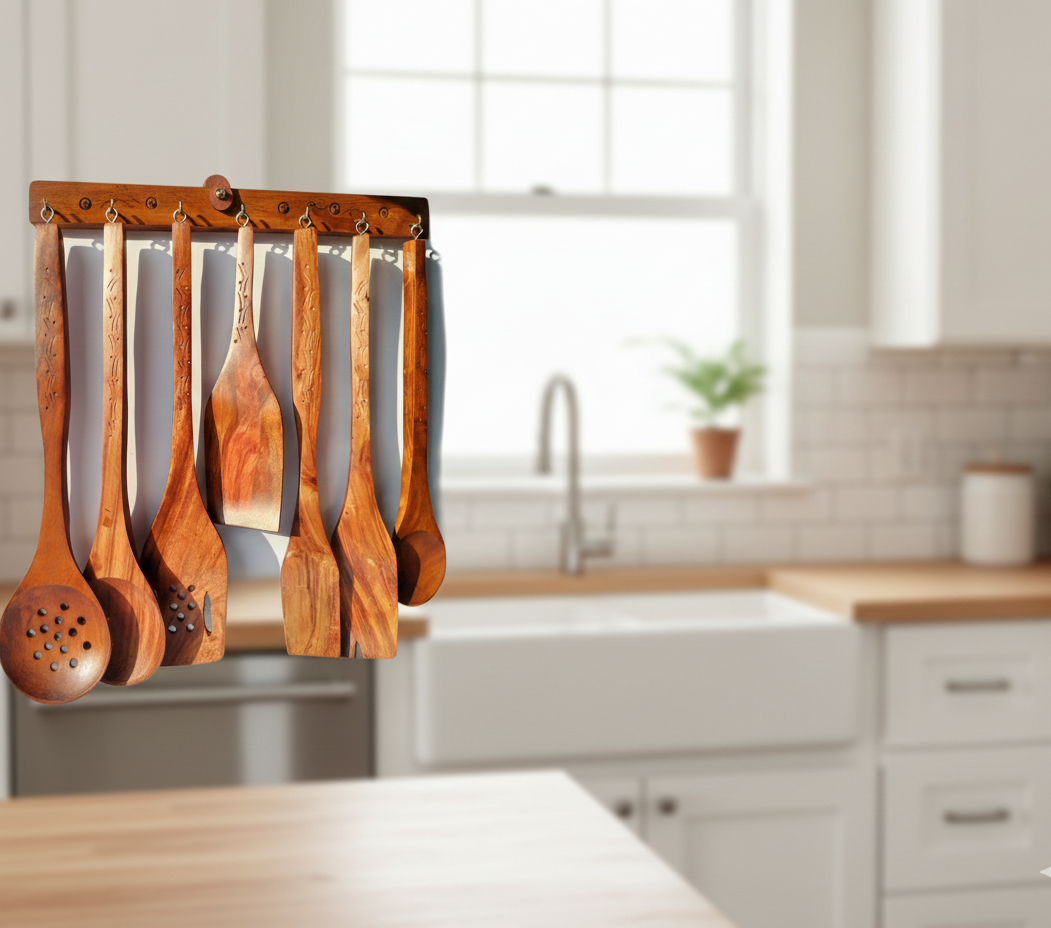 Premium 7-Piece Sheesham Wood Spatula Set - Handcrafted Wooden Spoon & Turner Set for Non-Stick Cookware - Durable Kitchen Utensil Set