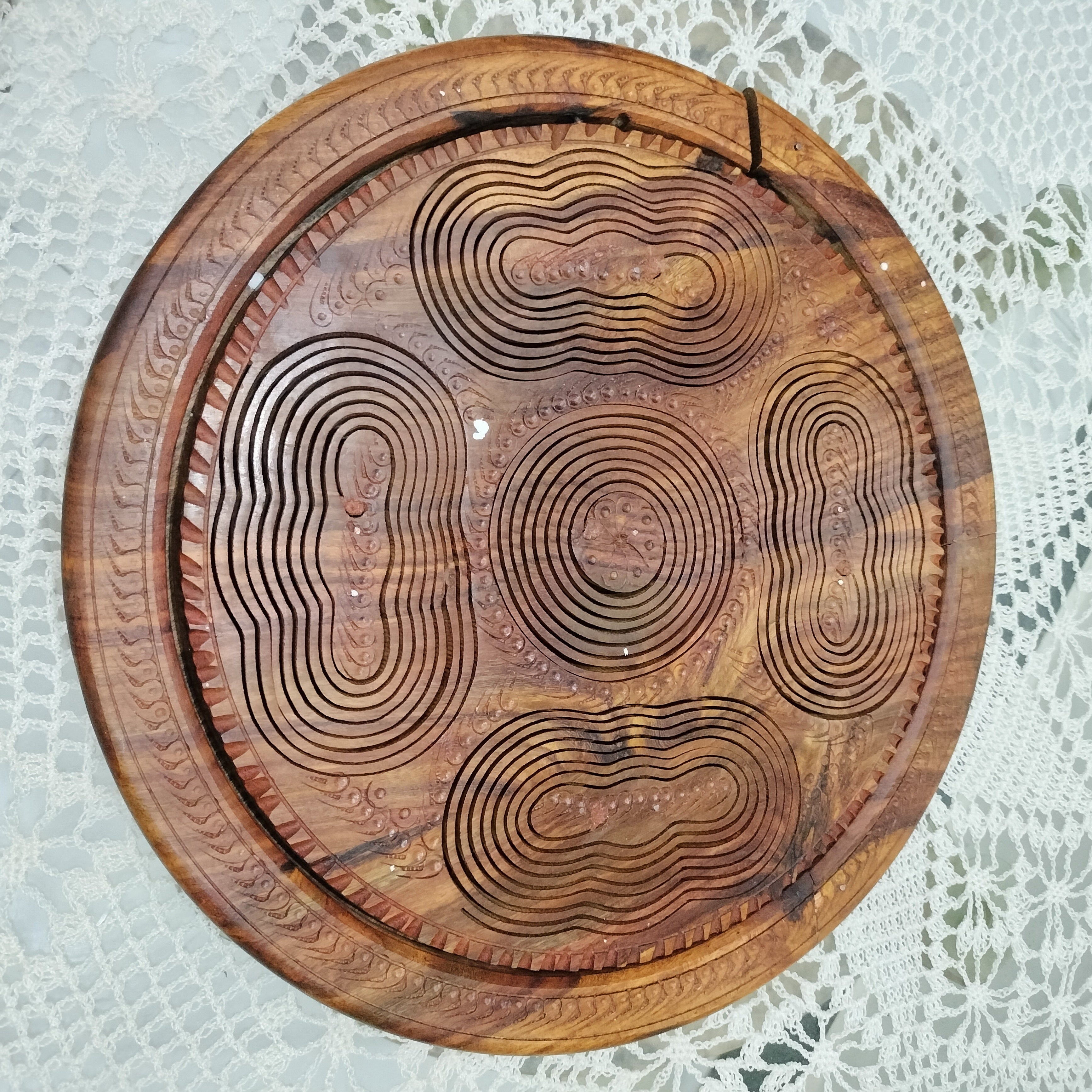 Hand-Carved Collapsible Wooden Dry Fruit Basket