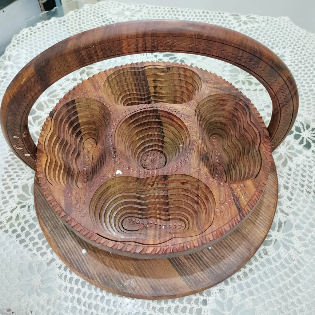 Hand-Carved Collapsible Wooden Dry Fruit Basket