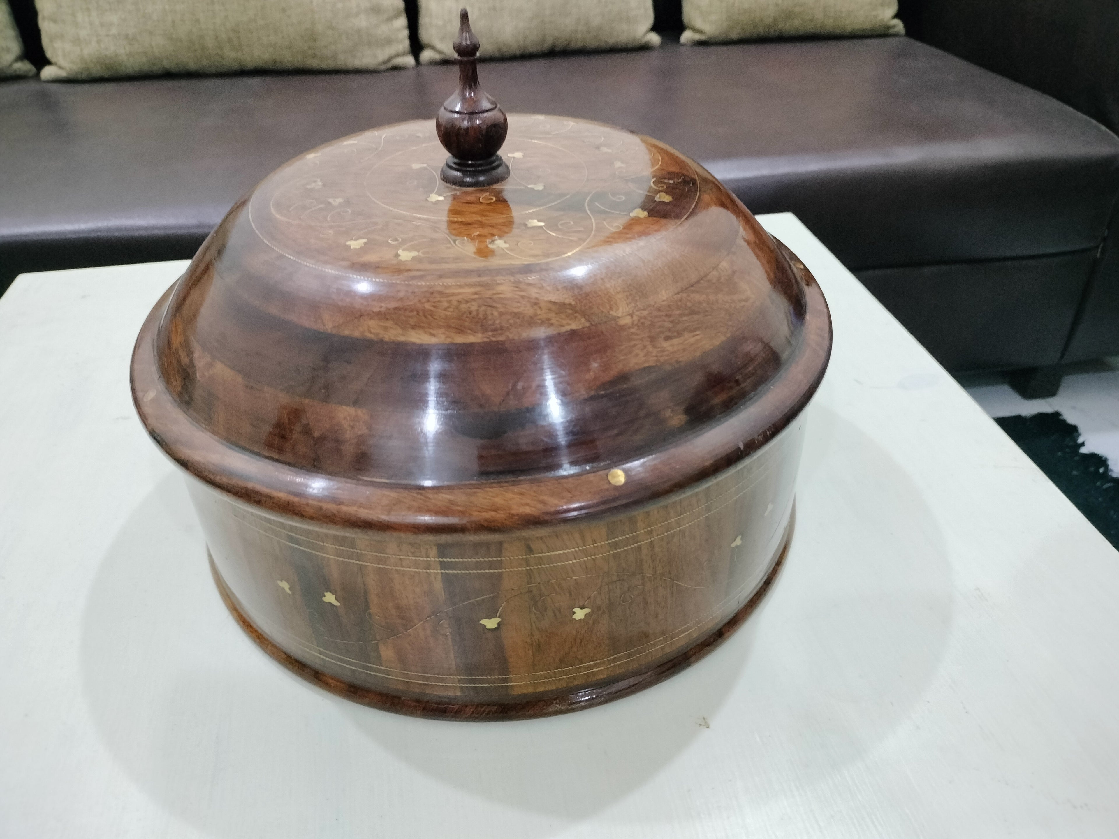 Artisan Brass-Inlaid Sheesham wood Roti Box With Steel Bowl