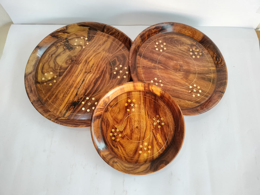 Artisan Rosewood Decorative Tray with Brass Star Inlay