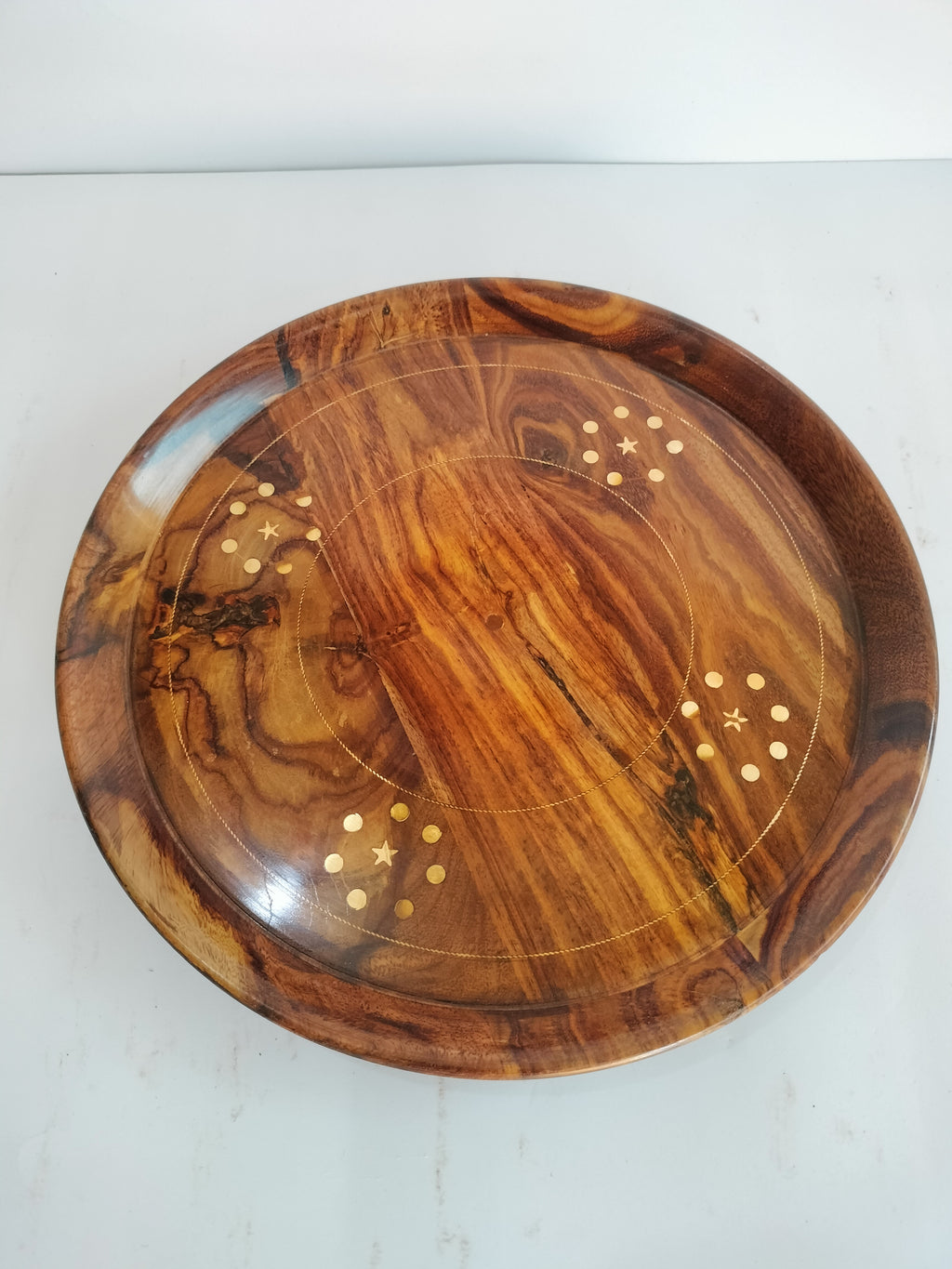 Artisan Rosewood Decorative Tray with Brass Star Inlay