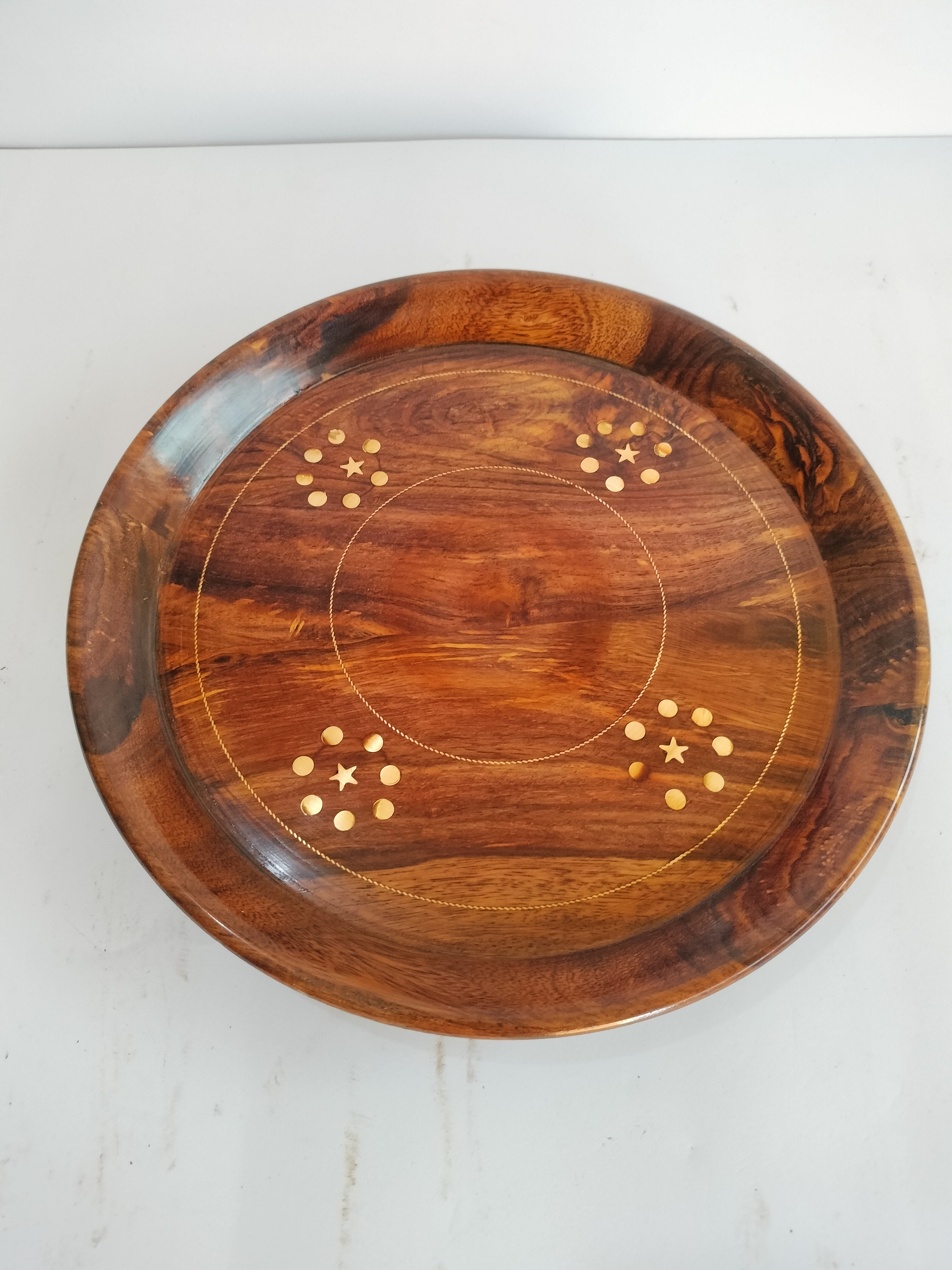 Artisan Rosewood Decorative Tray with Brass Star Inlay