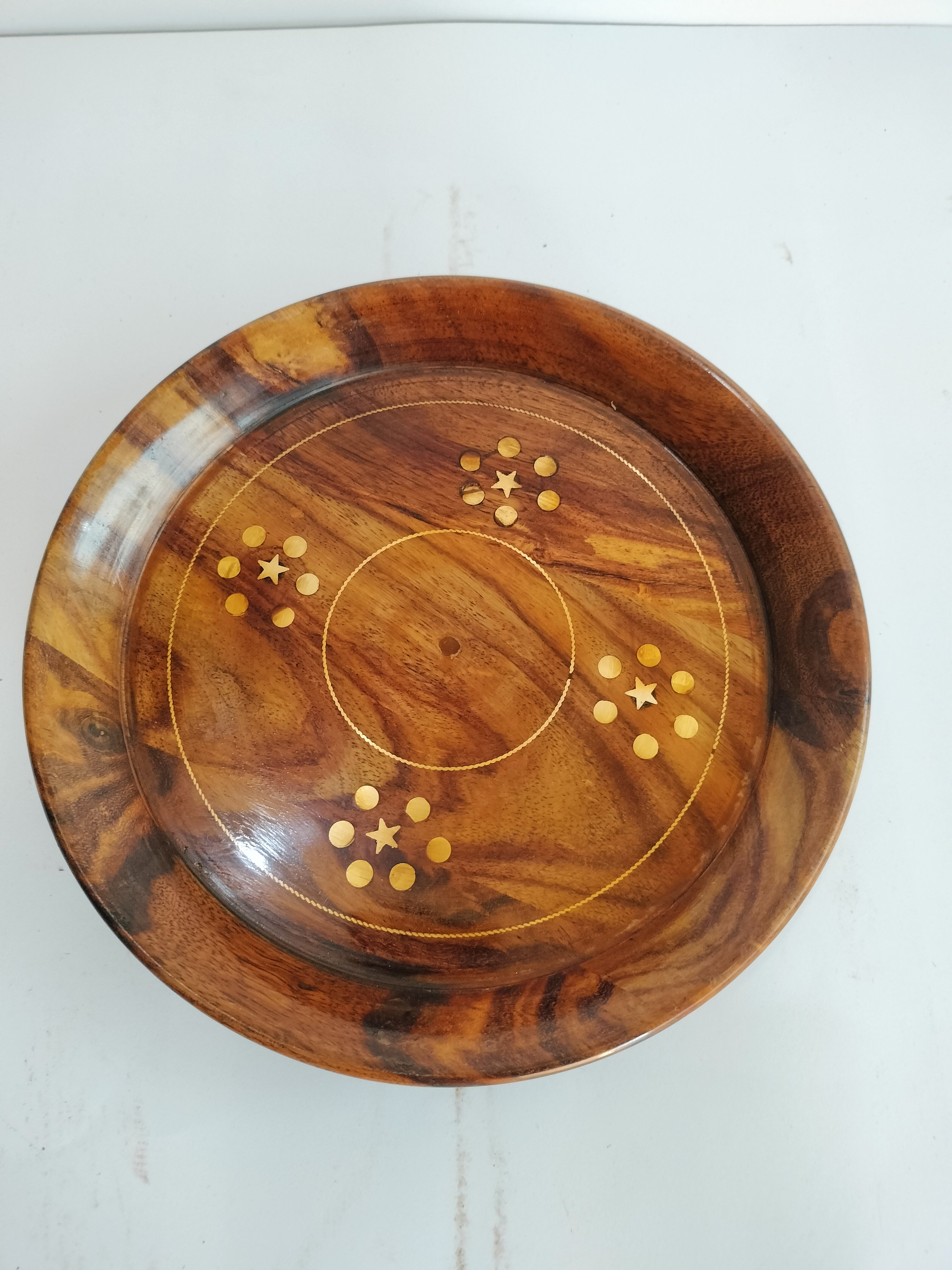 Artisan Rosewood Decorative Tray with Brass Star Inlay