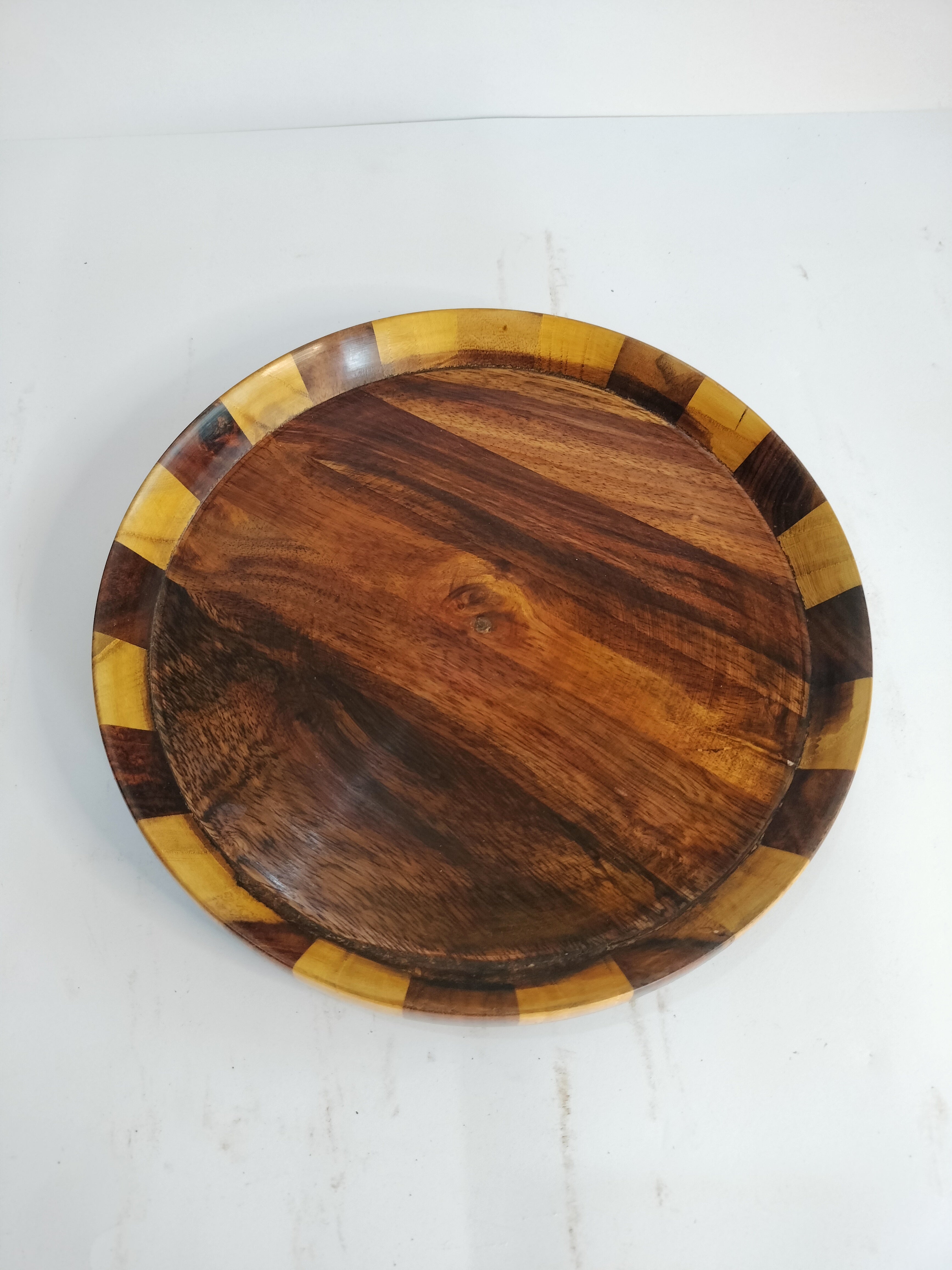 Handmade Striped-Edge Circular Serving Tray