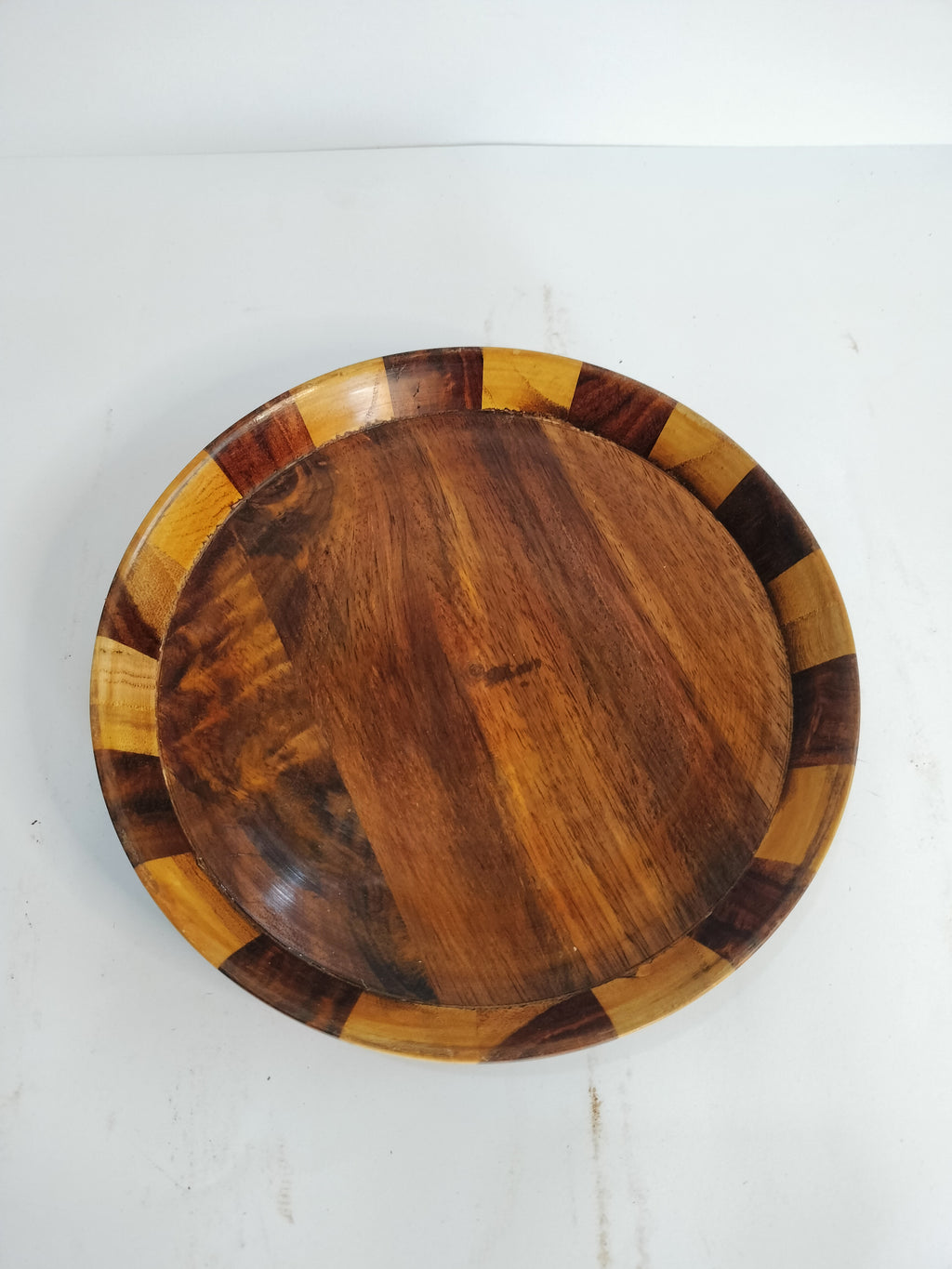 Handmade Striped-Edge Circular Serving Tray