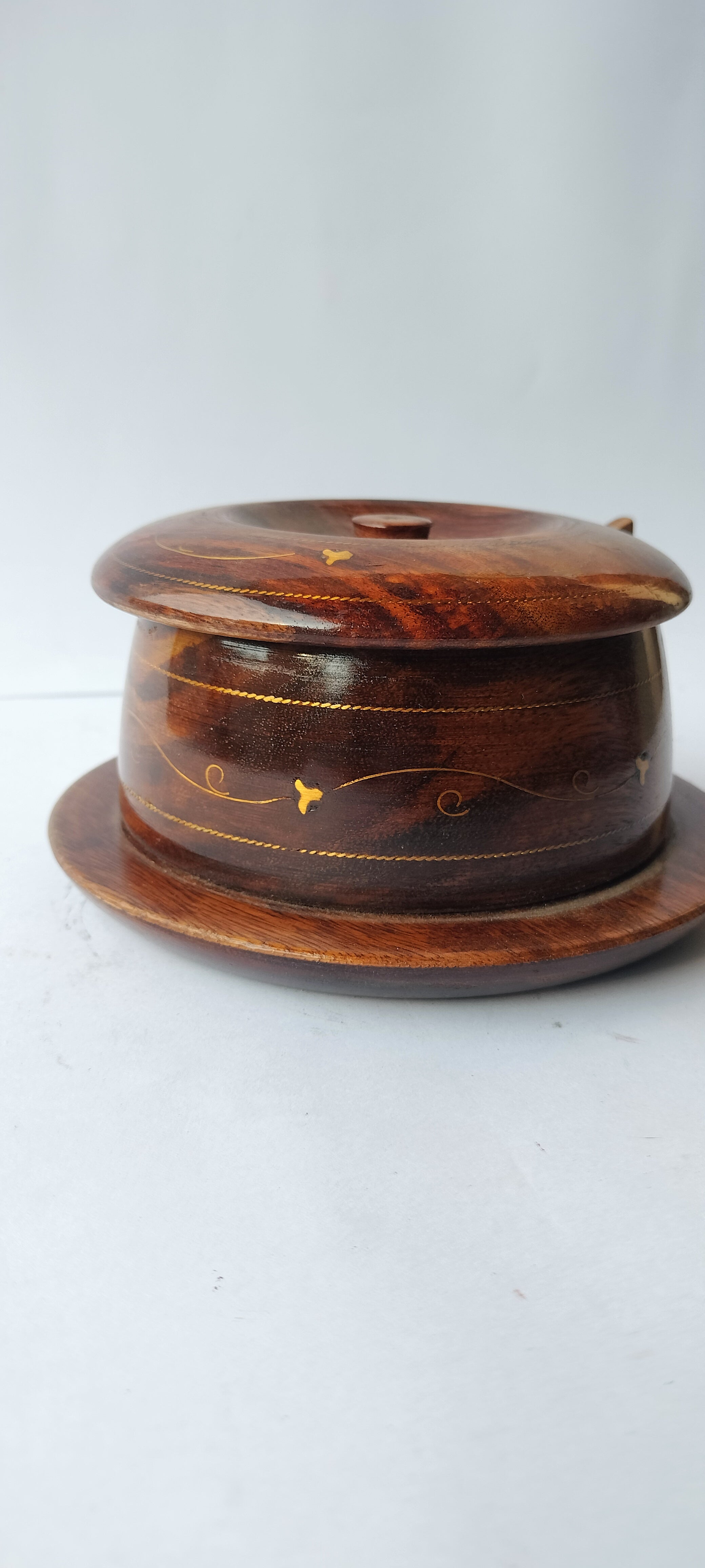 Handcrafted Rosewood Spice Cellar with Brass Inlay – Decorative Salt & Pepper Pot