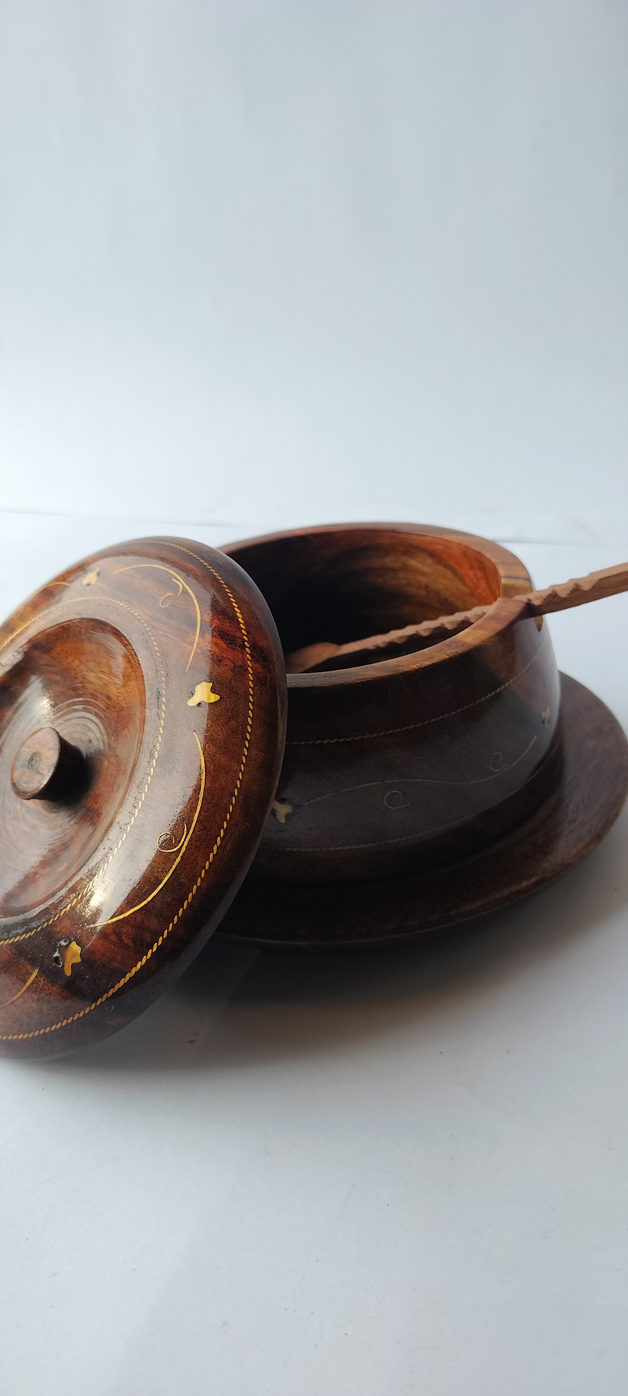 Handcrafted Rosewood Spice Cellar with Brass Inlay – Decorative Salt & Pepper Pot