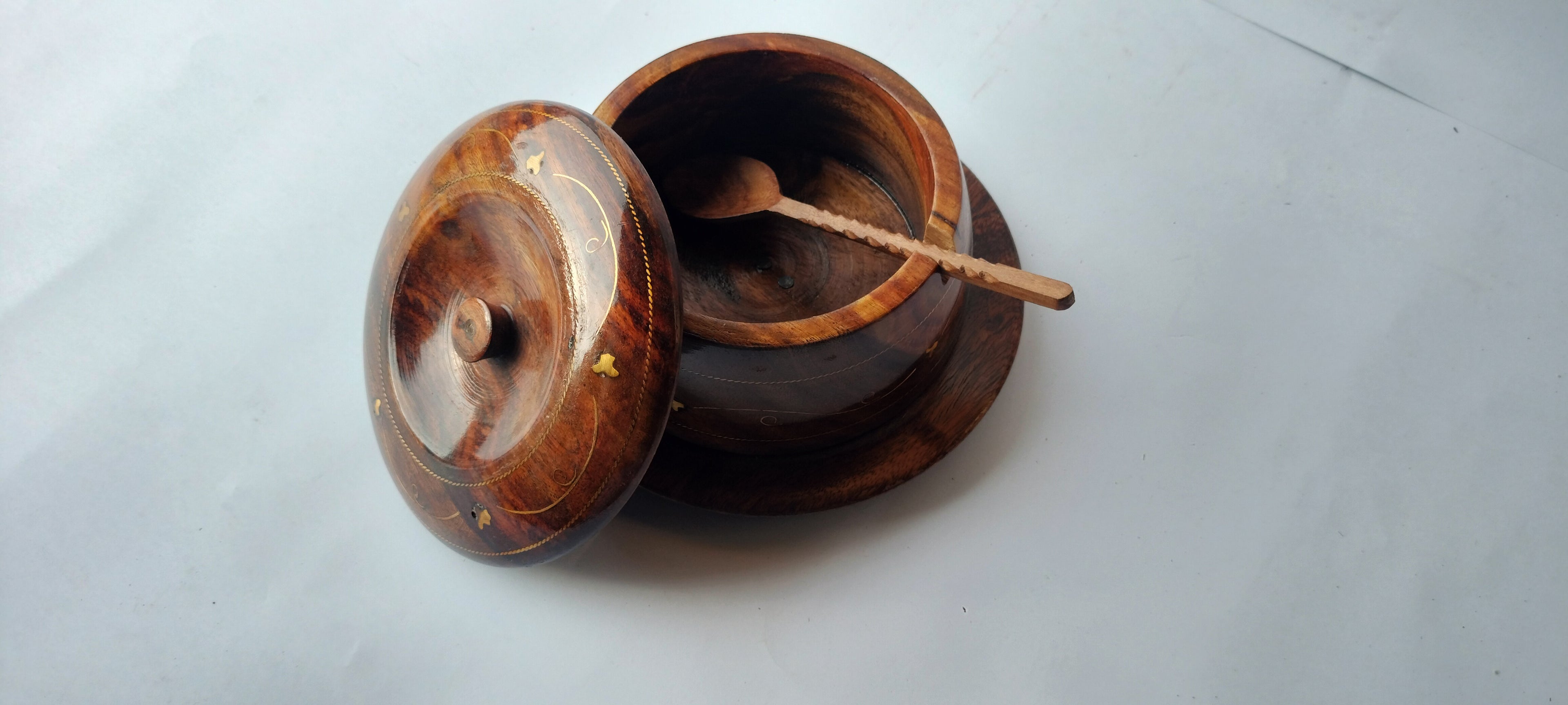 Handcrafted Rosewood Spice Cellar with Brass Inlay – Decorative Salt & Pepper Pot